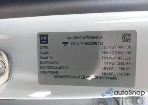 2019 Chevrolet Silverado 1500 Lt Trail Boss из США, поврежденный, VIN 1GCPYFED9KZ291439